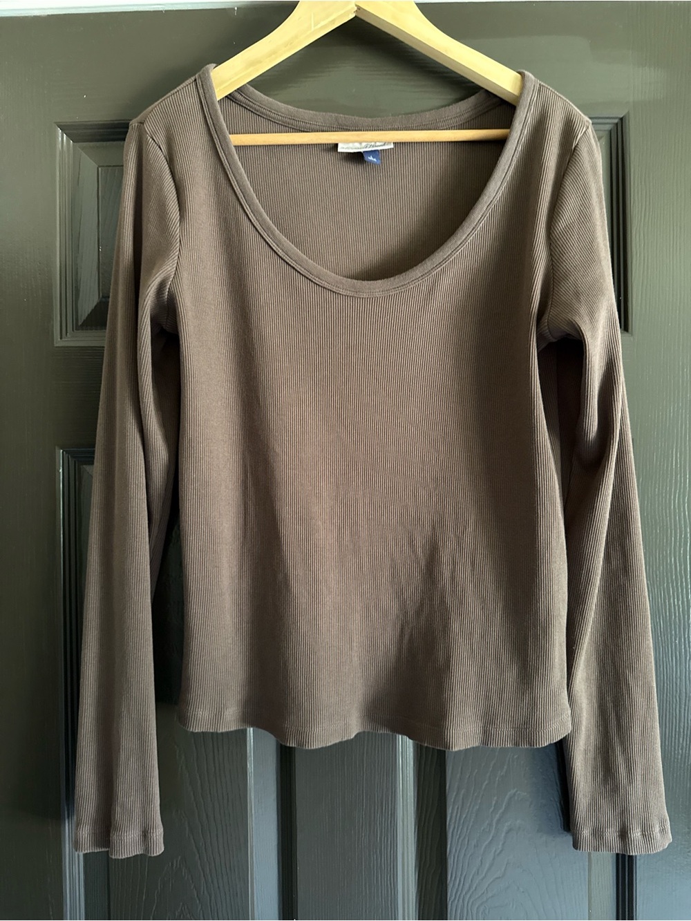 Universal Thread Scoop Neck Ribbed Long Sleeve Top - Brown